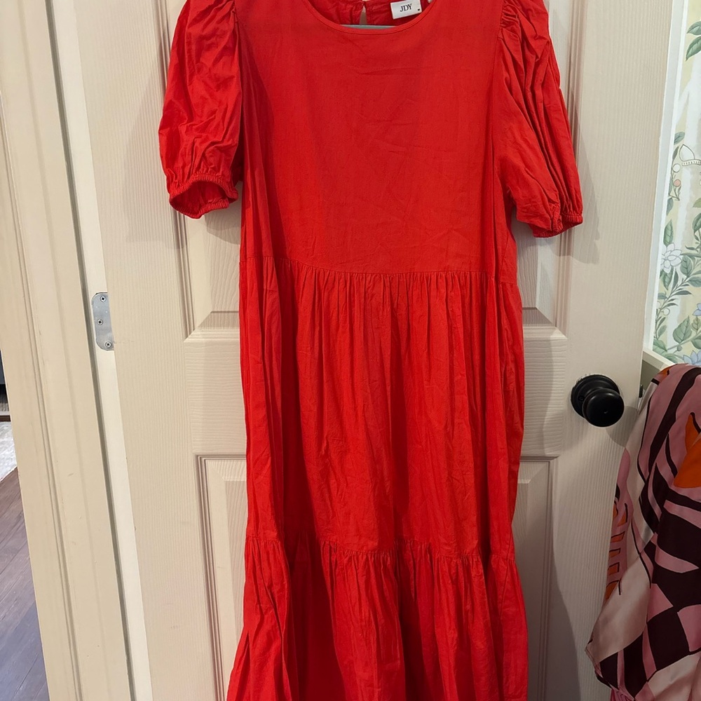 Puff sleeve red maxi dress